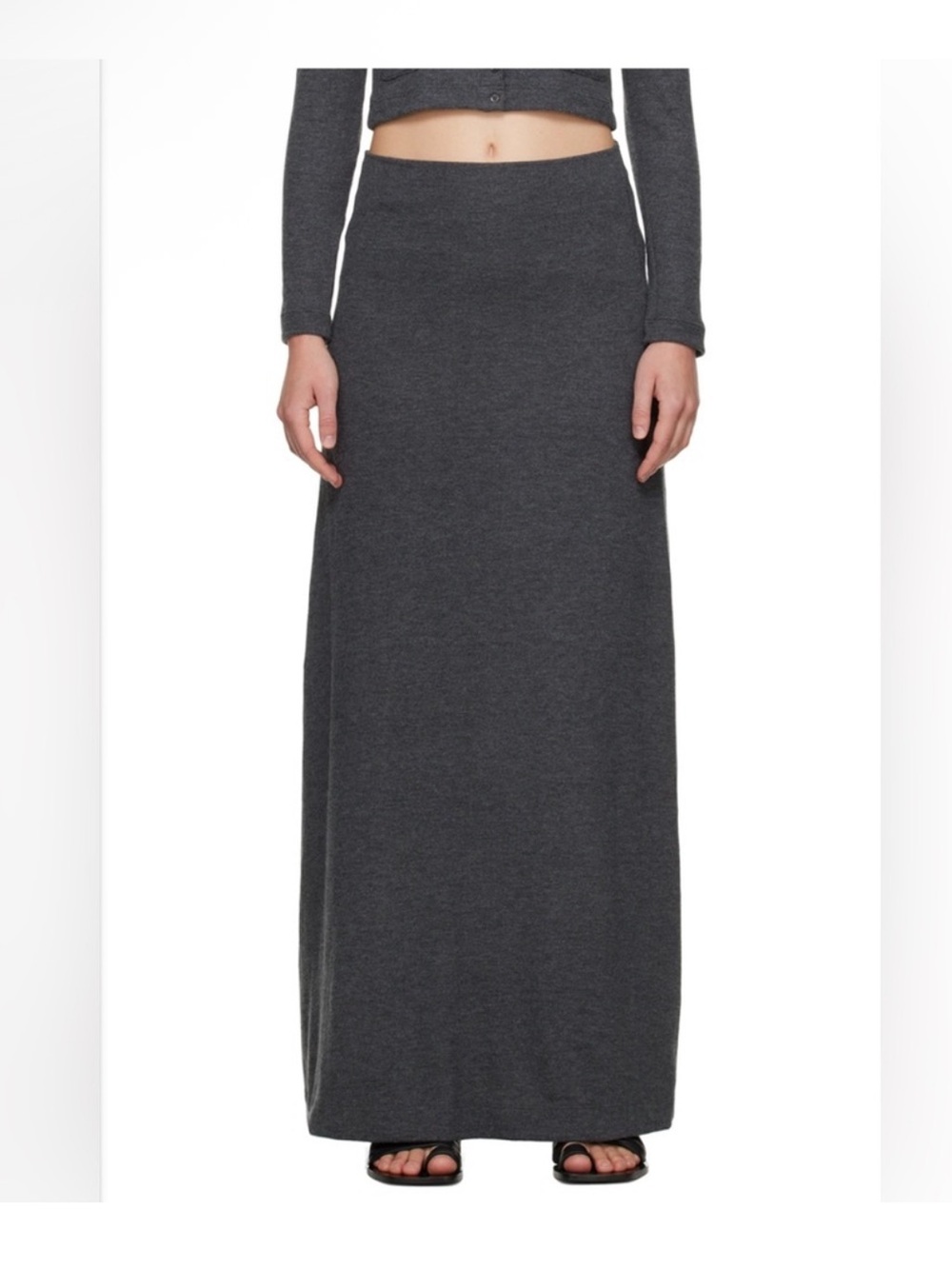 LESET Lauren High Waist Knit Maxi Skirt Dark Gray / Charcoal XS